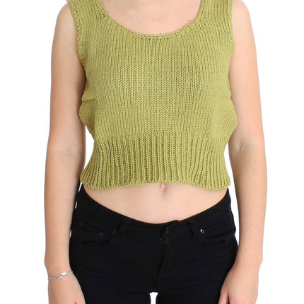 PINK MEMORIES Green Cotton Blend Knitted Sleeveless Sweater