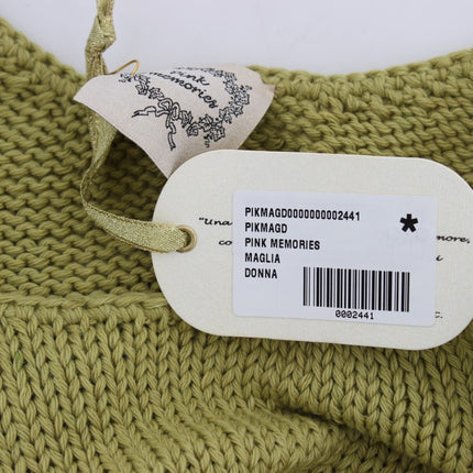 PINK MEMORIES Green Cotton Blend Knitted Sleeveless Sweater