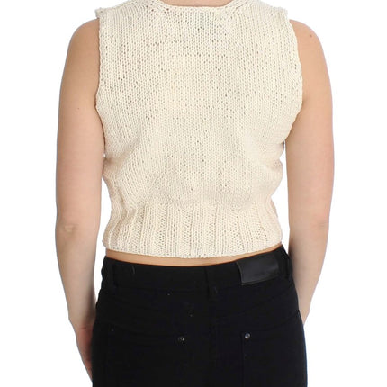 PINK MEMORIES Beige Cotton Blend Knitted Sleeveless Sweater