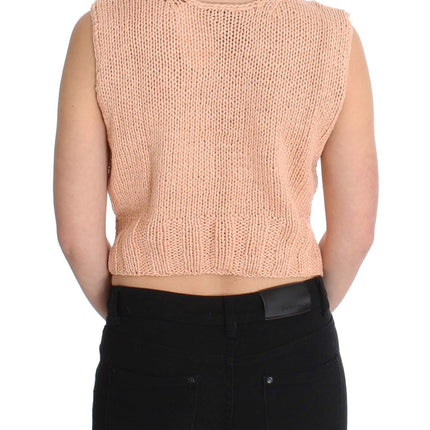 PINK MEMORIES Pink Cotton Blend Knitted Sleeveless Sweater