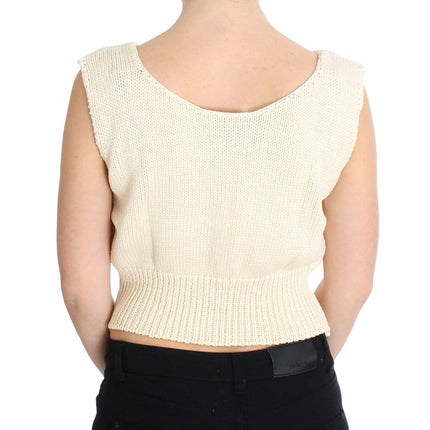 PINK MEMORIES Beige Cotton Blend Knitted Sleeveless Sweater