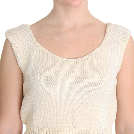PINK MEMORIES Beige Cotton Blend Knitted Sleeveless Sweater