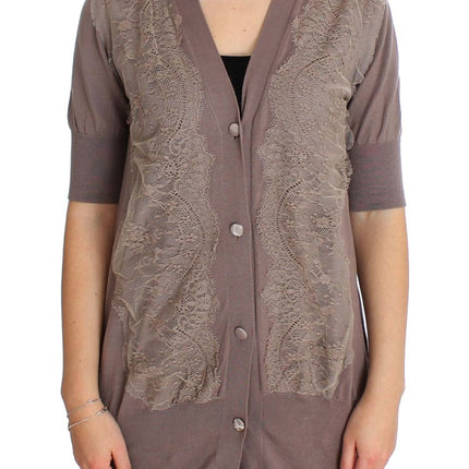 PINK MEMORIES Purple Lace Cotton Cardigan Sweater