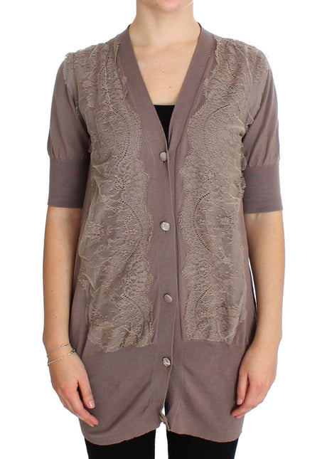 PINK MEMORIES Purple Lace Cotton Cardigan Sweater
