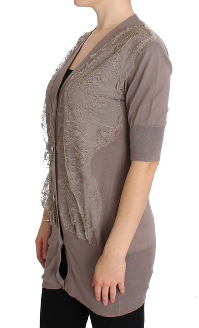 PINK MEMORIES Purple Lace Cotton Cardigan Sweater