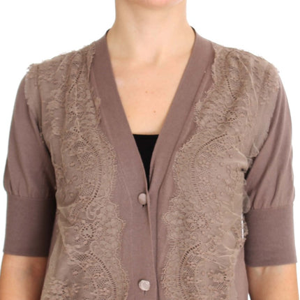PINK MEMORIES Purple Lace Cotton Cardigan Sweater