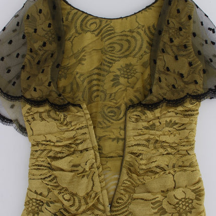 Dolce & Gabbana Yellow Black Floral Lace Ricamo Gown Dress