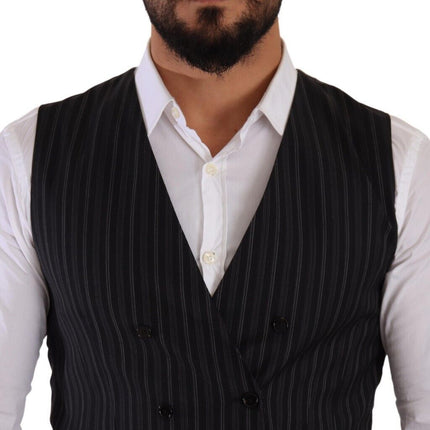Dolce & Gabbana Gray Striped Double Breasted Waistcoat Vest