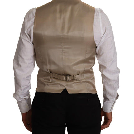 Dolce & Gabbana Beige Cotton Silk Slim Fit Waistcoat Vest