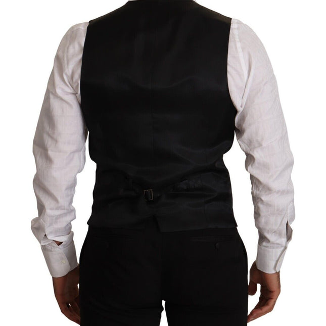 Dolce & Gabbana Blue Striped Wool Stretch Waistcoat Vest