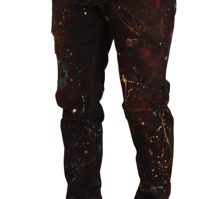 Dolce & Gabbana Brown Splash Color Cotton Regular Denim Jeans