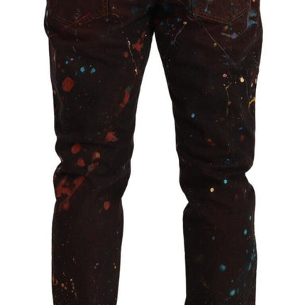 Dolce & Gabbana Brown Splash Color Cotton Regular Denim Jeans
