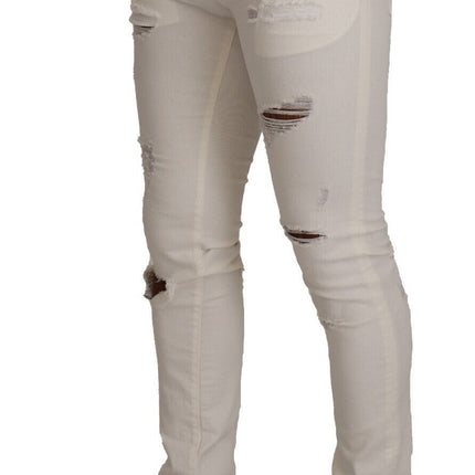 Dolce & Gabbana White Tattered Skinny Cotton Men Denim Jeans