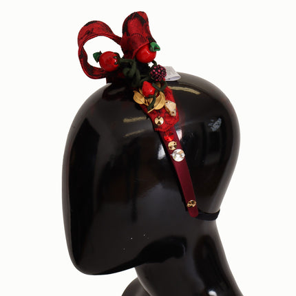 Dolce & Gabbana Cherry Silk Crystal Bow Logo Diadem Tiara Headband
