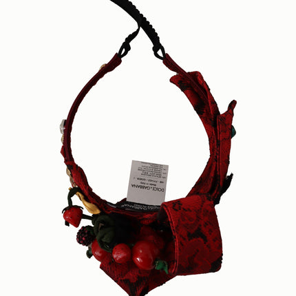 Dolce & Gabbana Cherry Silk Crystal Bow Logo Diadem Tiara Headband