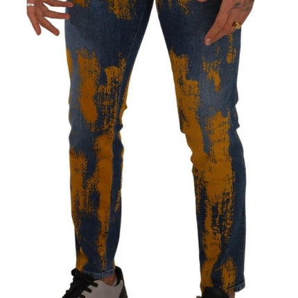 Dolce & Gabbana Blue Yellow Dye Cotton Skinny Men Denim Jeans
