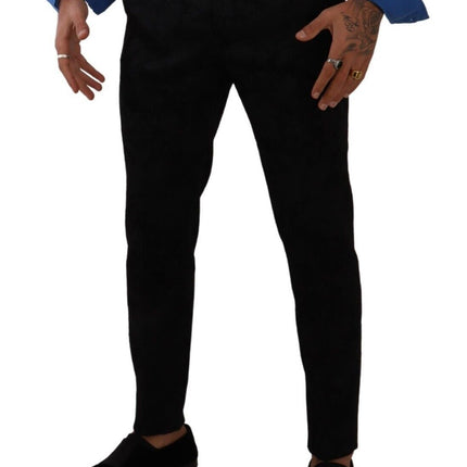 Dolce & Gabbana Black Brocade Skinny Formal Trouser Dress Pants