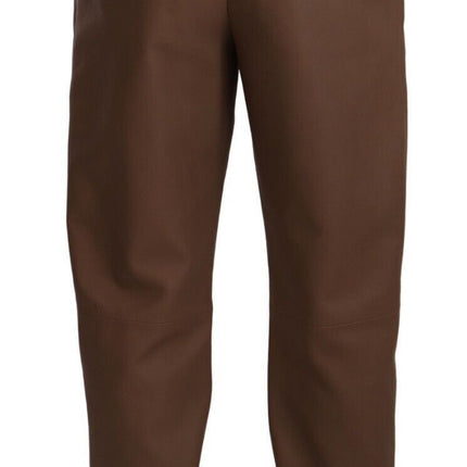 Dolce & Gabbana Brown Leather Tapered High Waist Pants