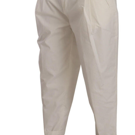 Dolce & Gabbana White Cotton Tapered Men Trouser Dress Pants