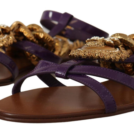 Dolce & Gabbana Purple Leather Devotion Flats Sandals Shoes