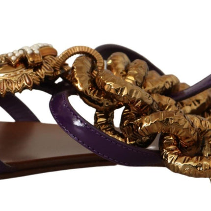 Dolce & Gabbana Purple Leather Devotion Flats Sandals Shoes