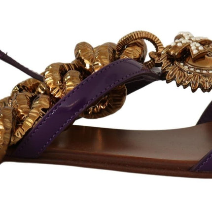 Dolce & Gabbana Purple Leather Devotion Flats Sandals Shoes