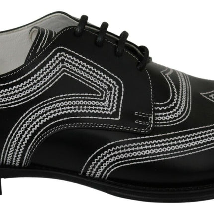 Dolce & Gabbana Black Leather Derby Formal White Lace Shoes