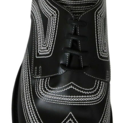 Dolce & Gabbana Black Leather Derby Formal White Lace Shoes