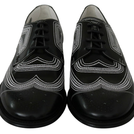 Dolce & Gabbana Black Leather Derby Formal White Lace Shoes