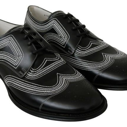 Dolce & Gabbana Black Leather Derby Formal White Lace Shoes