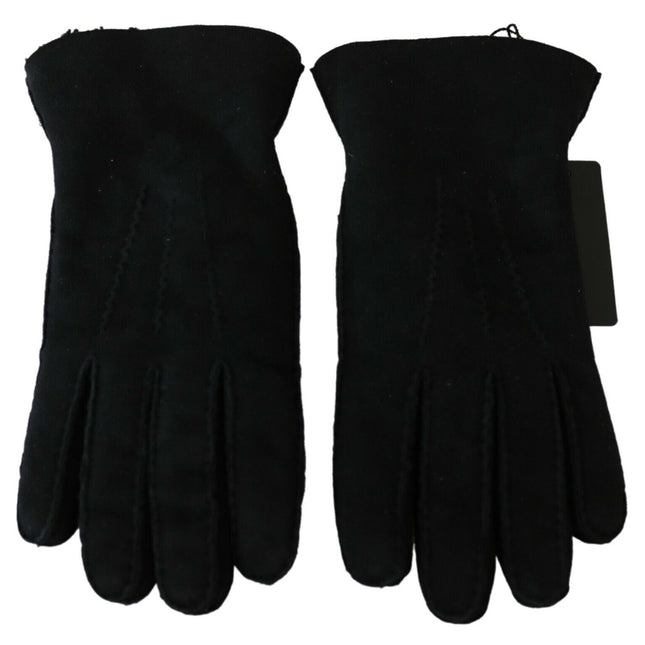Dolce & Gabbana Black Leather Motorcycle Biker Mitten Gloves