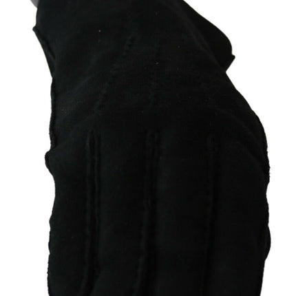 Dolce & Gabbana Black Leather Motorcycle Biker Mitten Gloves