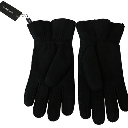 Dolce & Gabbana Black Leather Motorcycle Biker Mitten Gloves