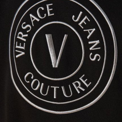 Versace Jeans Black Cotton Logo Details Hooded Sweatshirt