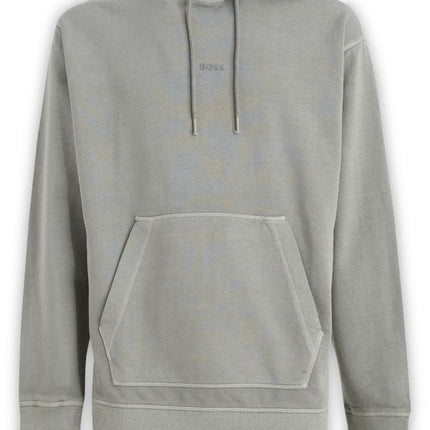 Hugo Boss Grey Cotton Logo Details Hooded Sweatshirt