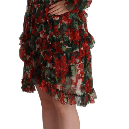 Dolce & Gabbana Multicolor Red Floral Silk Long Maxi Dress