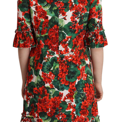 Dolce & Gabbana Multicolor Red Floral Shift Gown Dress