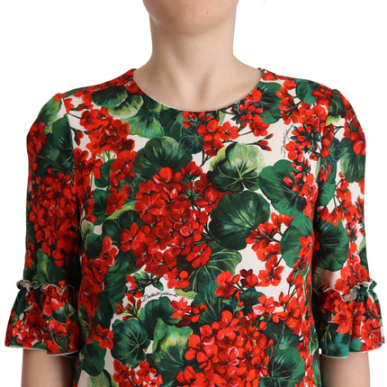 Dolce & Gabbana Multicolor Red Floral Shift Gown Dress