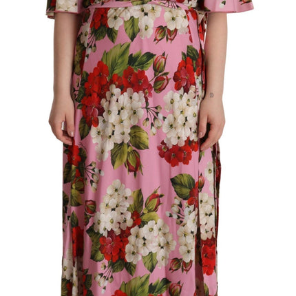 Dolce & Gabbana Pink Floral Silk Stretch Gown Maxi Dress