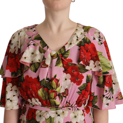 Dolce & Gabbana Pink Floral Silk Stretch Gown Maxi Dress