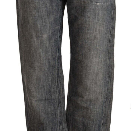 Acht Gray Washed Ramie Straight Denim Folded Hem Jeans