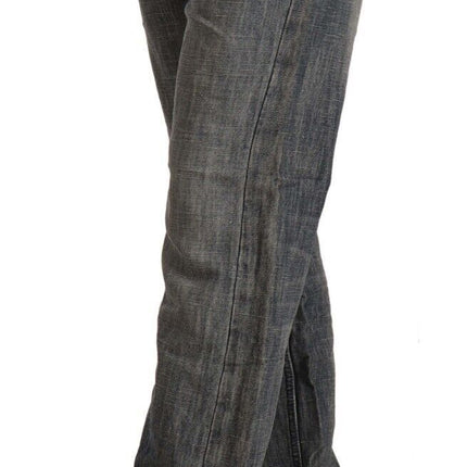 Acht Gray Washed Ramie Straight Denim Folded Hem Jeans