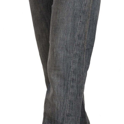 Acht Gray Washed Mid Waist Straight Denim Folded Hem Jeans