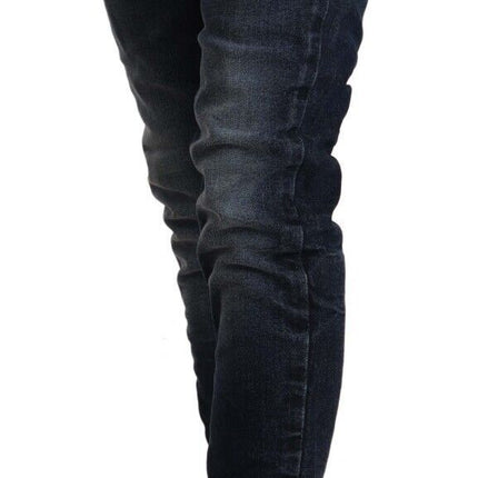 Acht Blue Washed Cotton Mid Waist Skinny Denim Jeans