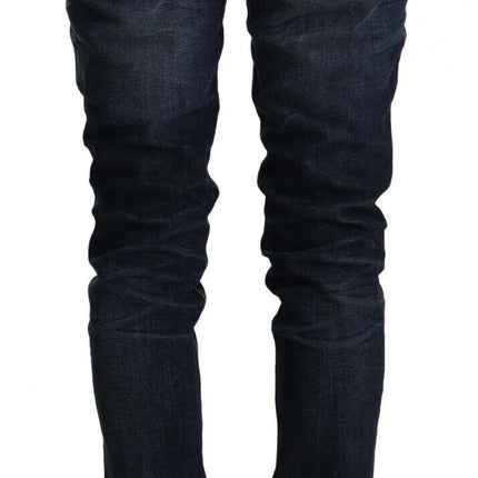 Acht Blue Washed Cotton Mid Waist Skinny Denim Jeans