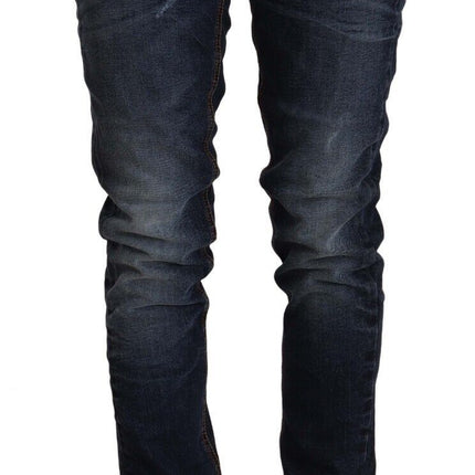 Acht Blue Washed Cotton Mid Waist Skinny Denim Jeans