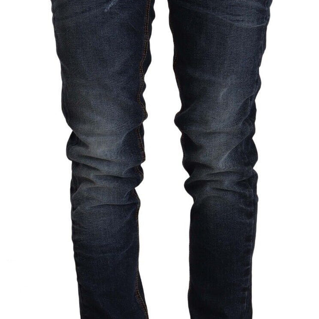 Acht Blue Washed Cotton Mid Waist Skinny Denim Jeans
