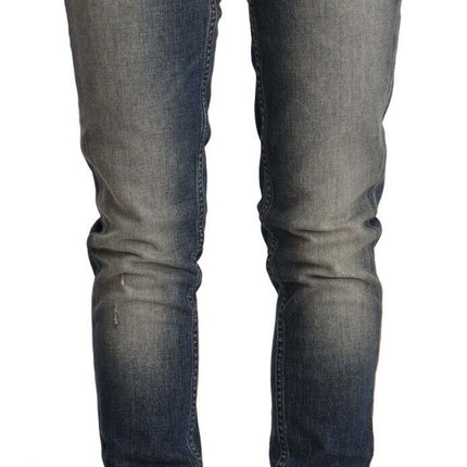 Acht Blue Washed Cotton Mid Waist Skinny Denim Jeans