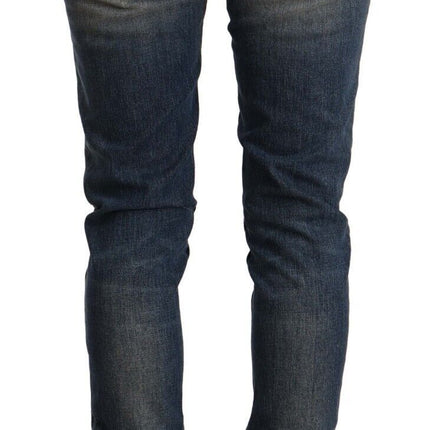 Acht Blue Washed Cotton Mid Waist Skinny Denim Jeans