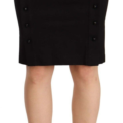 GF Ferre Black High Waist Viscose Knee Length Pencil Cut Skirt